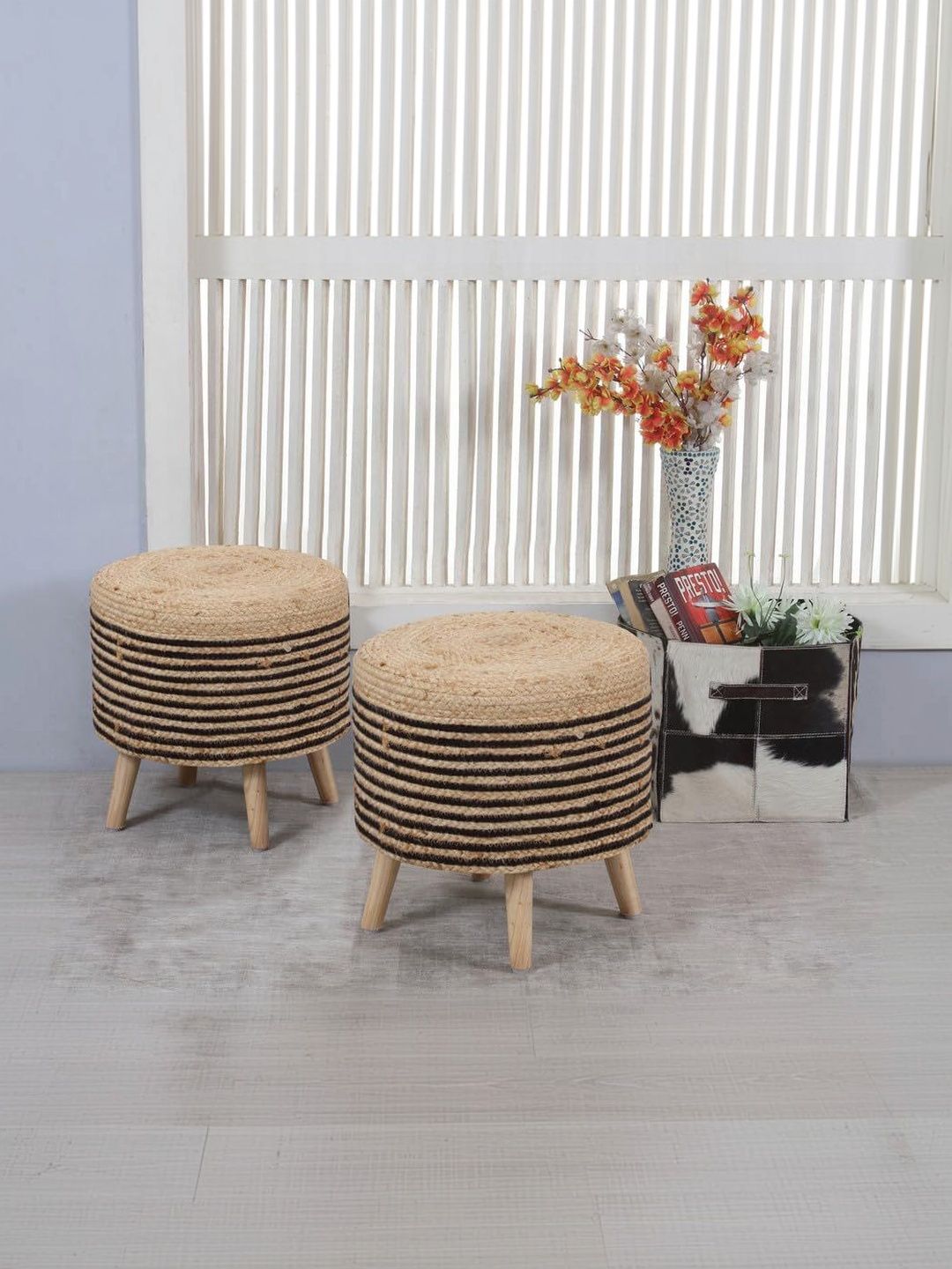 Shadowkart 2 Pieces Brown Round Ottomans-picture-24