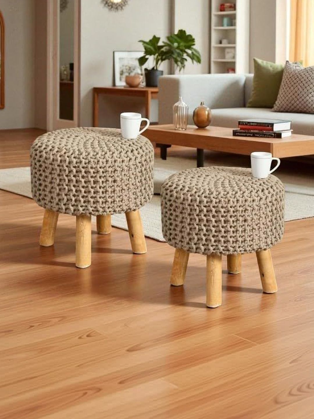 Shadowkart 2 Pieces Beige Round Ottomans-picture-36