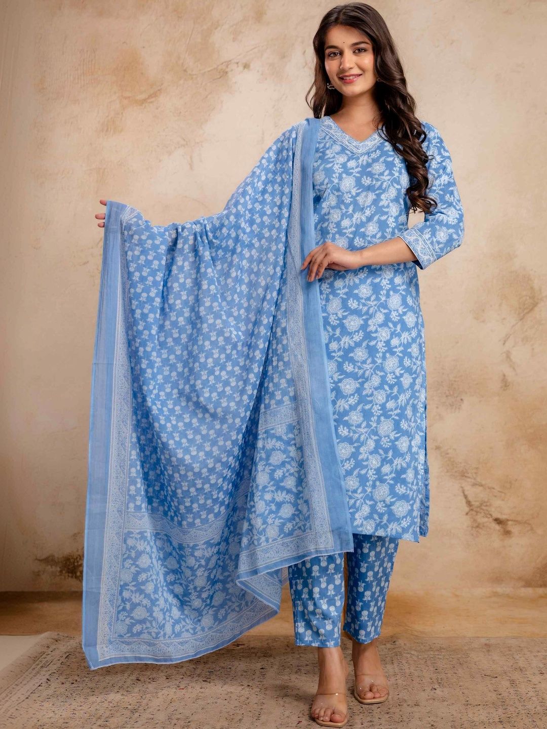 ZANETA Women Printed Pure Cotton Kurta with Trousers & With Dupatta-picture-55