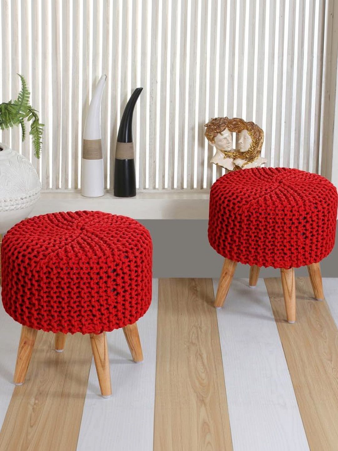 Shadowkart 2 Pieces Red Round Ottomans-picture-15