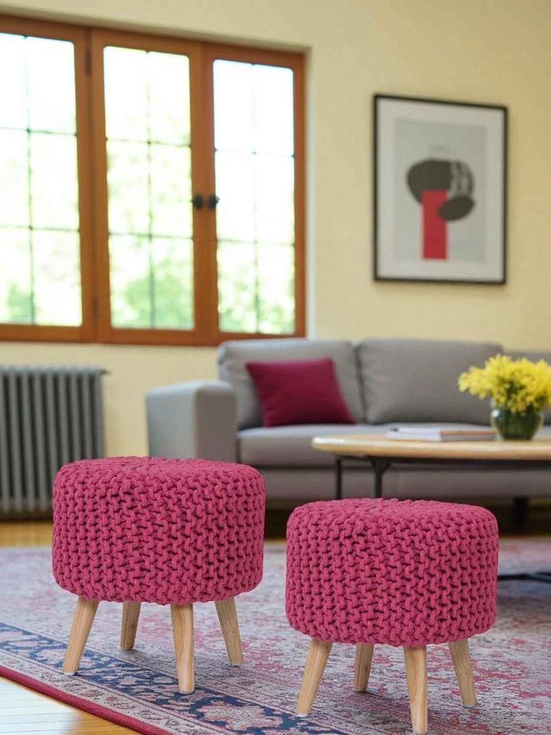 Shadowkart 2 Pieces Pink Round Ottomans-picture-25