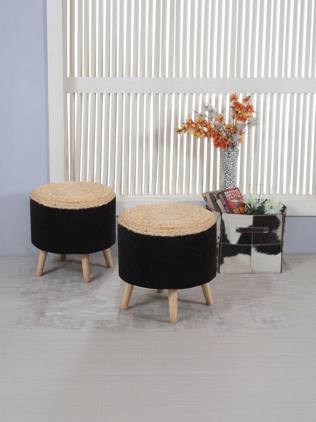 Shadowkart 2 Pieces Black Round Ottomans-picture-28