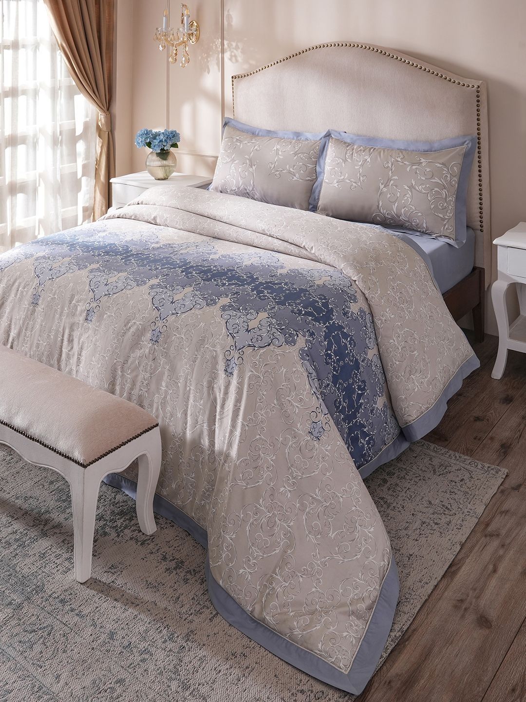 MASPAR Blue & Grey Printed Pure Cotton Duvet Cover With 2 Pillow Cover-picture-11