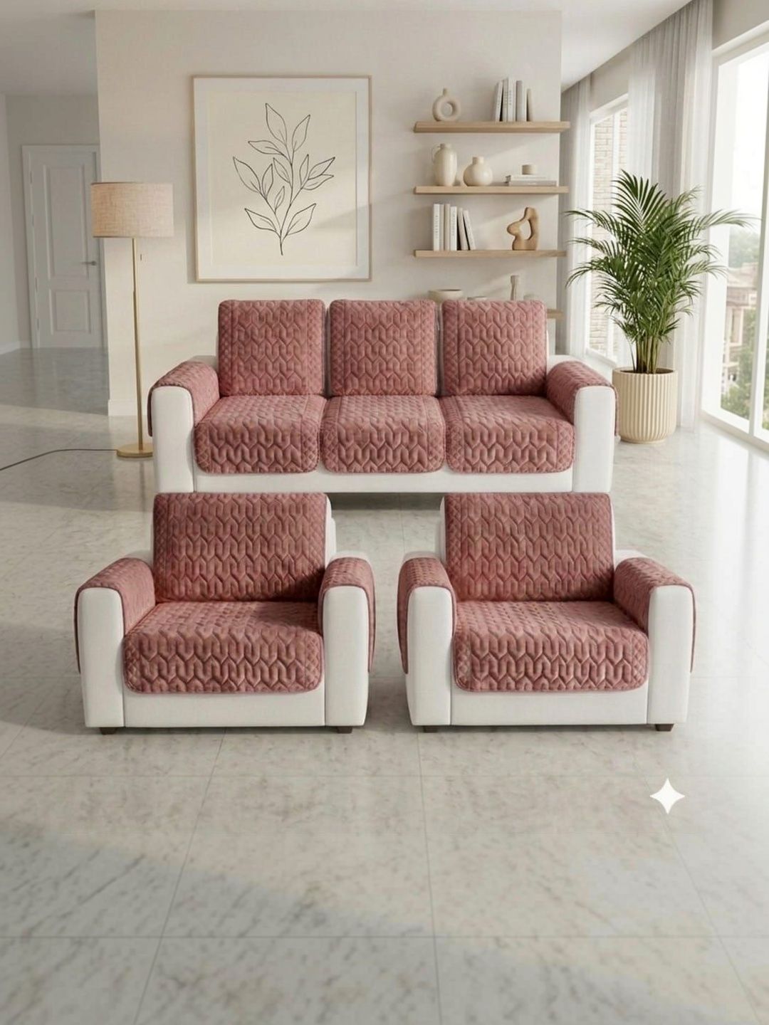 RAINBOW FURNISHINGS Pink Checked Polyester Blend Sofa Cover Without Arms-image-37