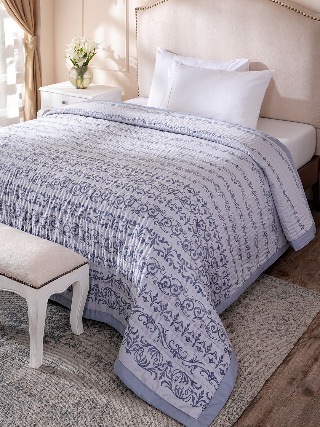 MASPAR Blue & White Printed Lightweight AC Room Double Bed Quilt-image-7