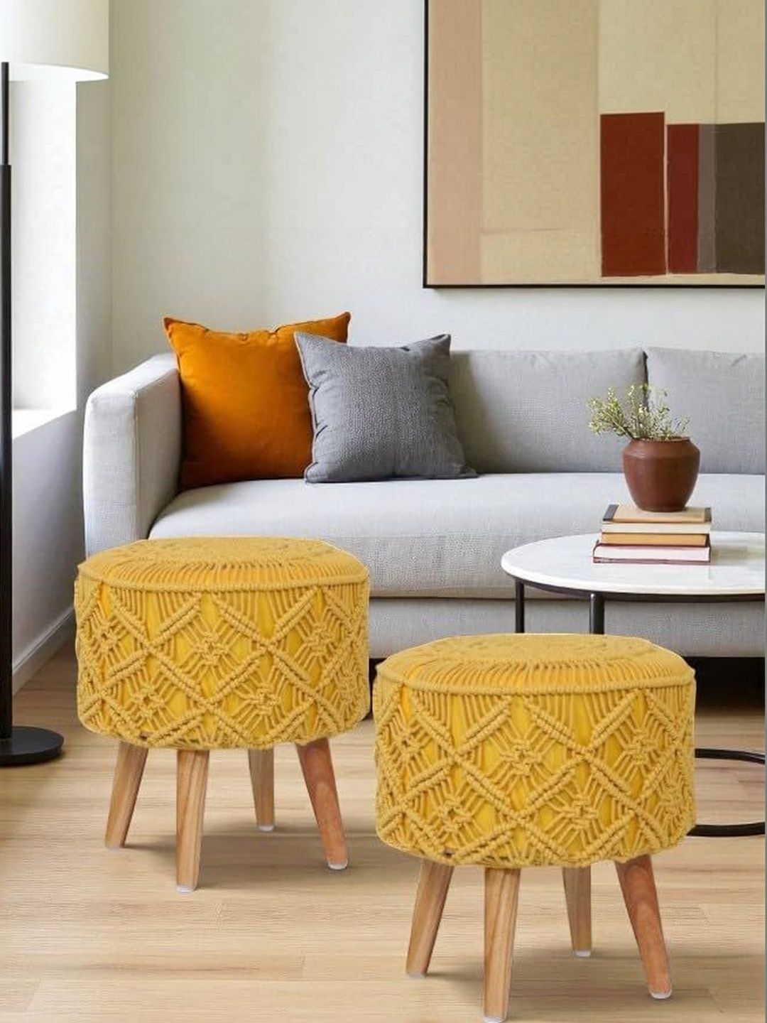 Shadowkart 2 Pieces Yellow Round Ottomans-picture-41