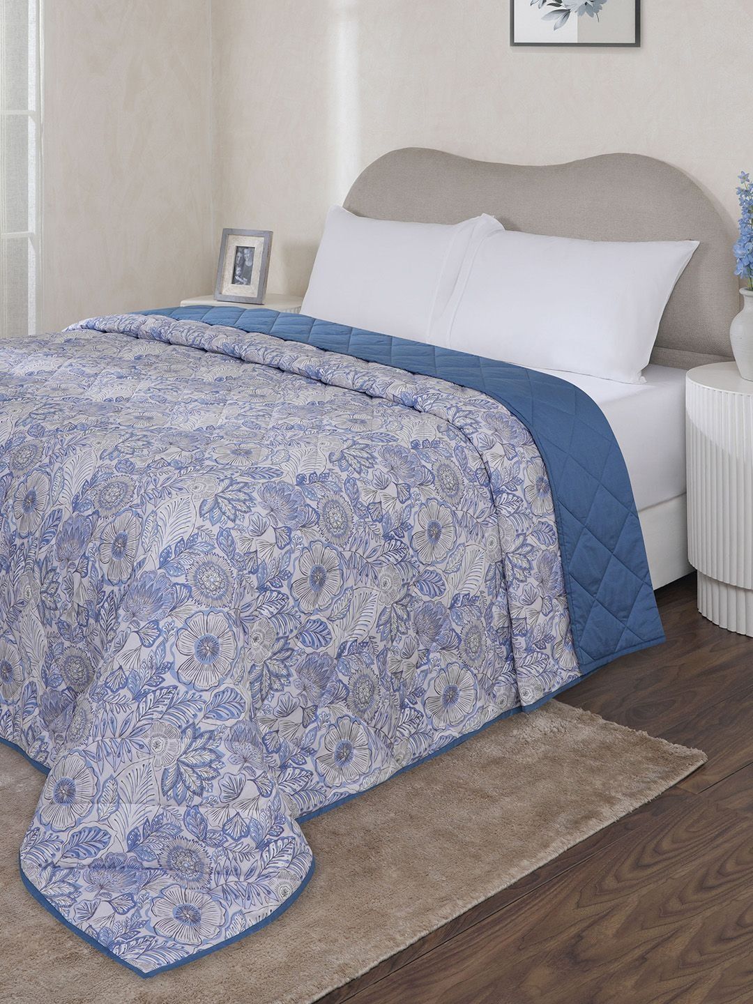 MASPAR Blue Cotton 4 Piece Double King Superfine Bedding Set-image-47