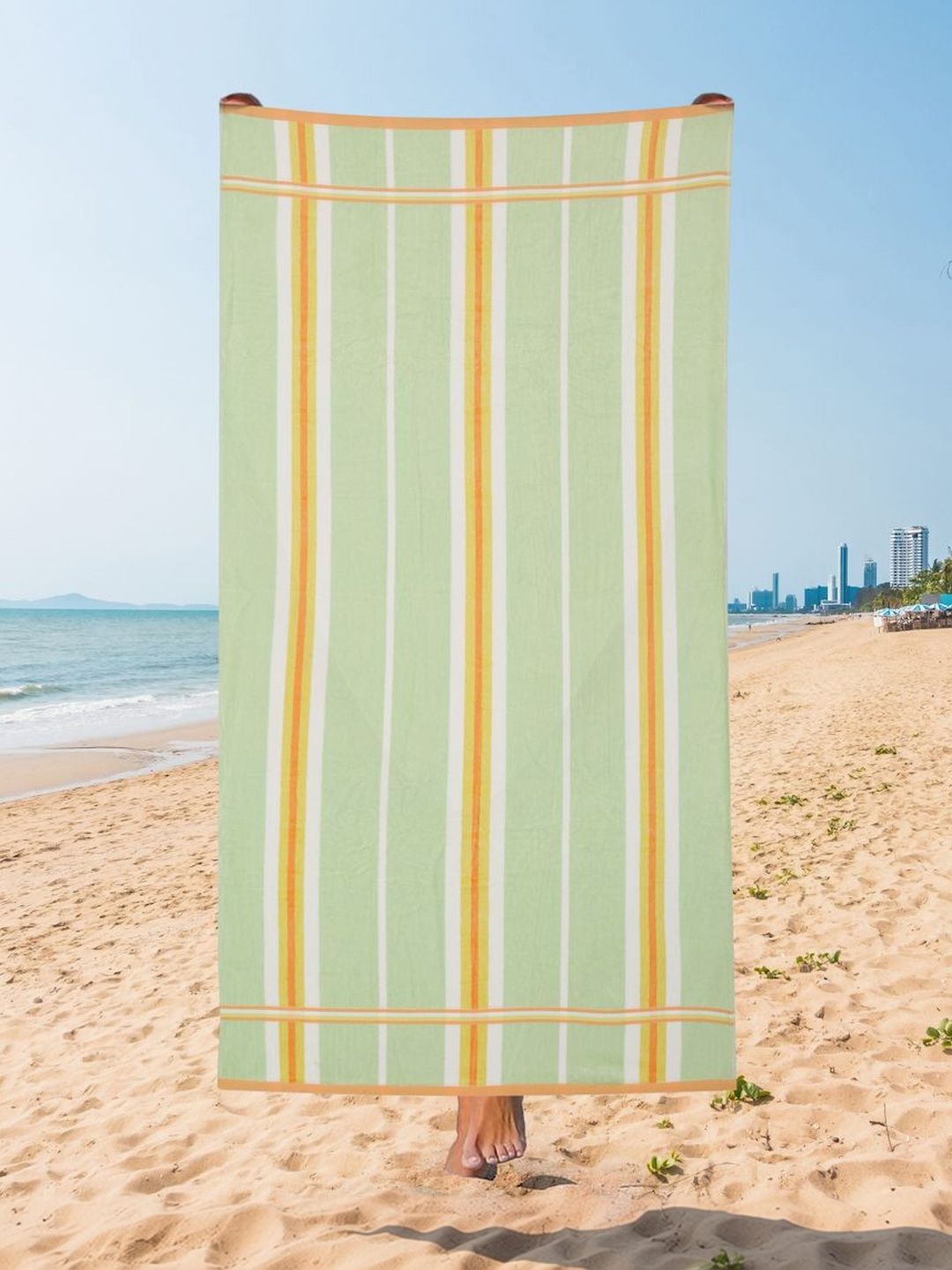 Creeva Green Cotton Striped Beach Towels-image-25