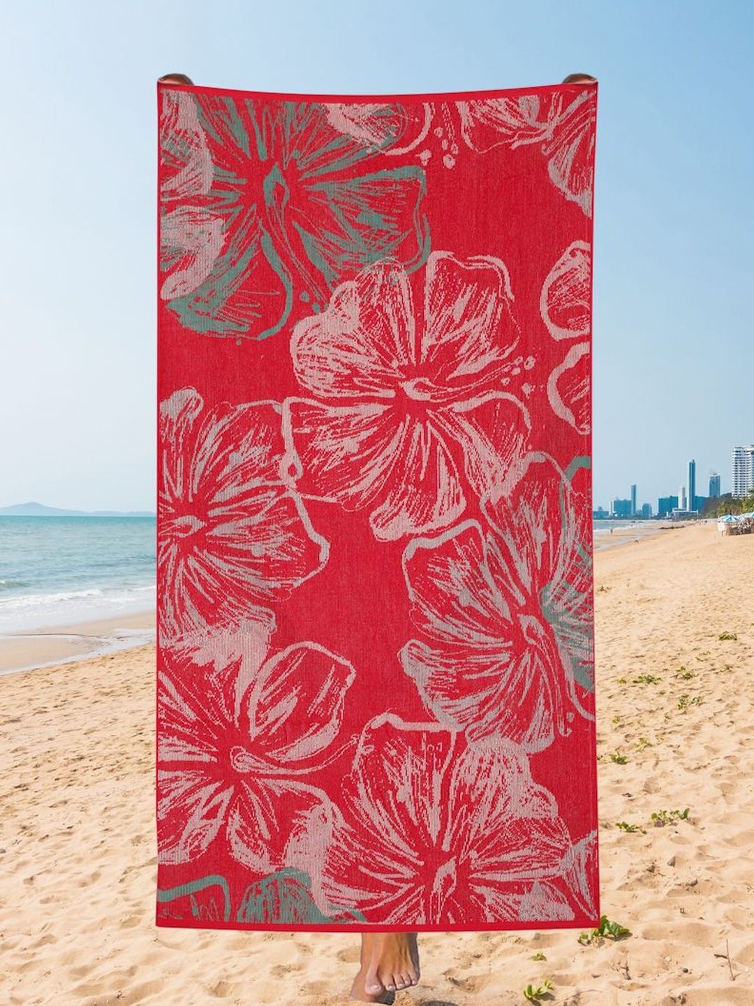 Creeva Red Cotton Printed Beach Towels-picture-22