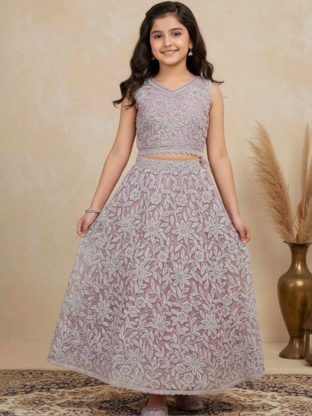Lagorii Girls Embroidered Sequinned Ready to Wear Lehenga & Blouse With Dupatta-picture-22