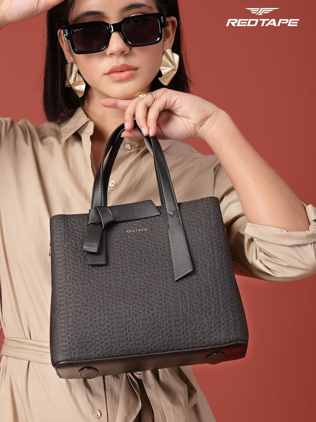 Red Tape Women Black Self Design Casual Formal Handheld Bag-picture-43