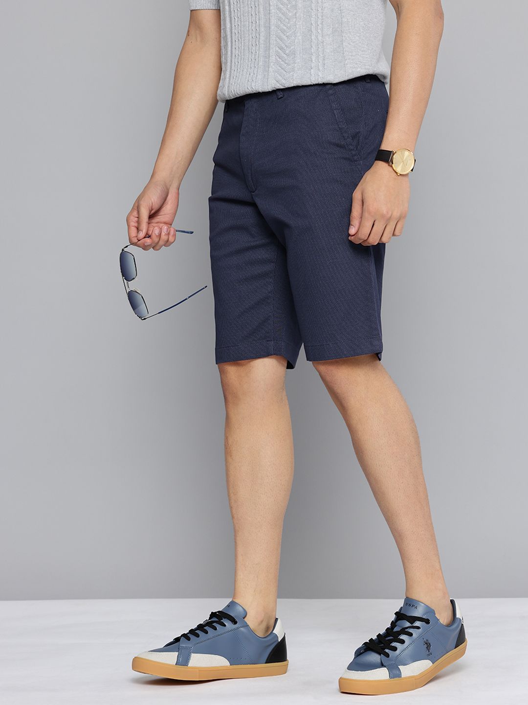 Indian Terrain Men Geometric Printed Slim Fit Chino Shorts-image-36