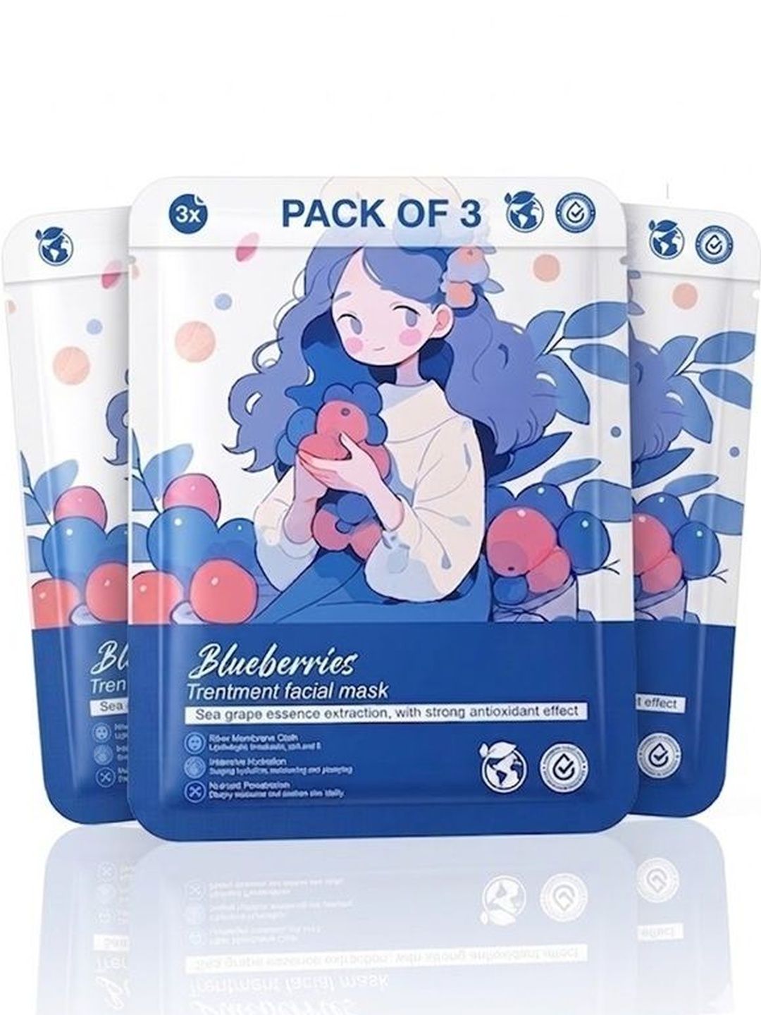 Donnara Organics Set Of 3 Blueberry Hydrating Face Mask-picture-44
