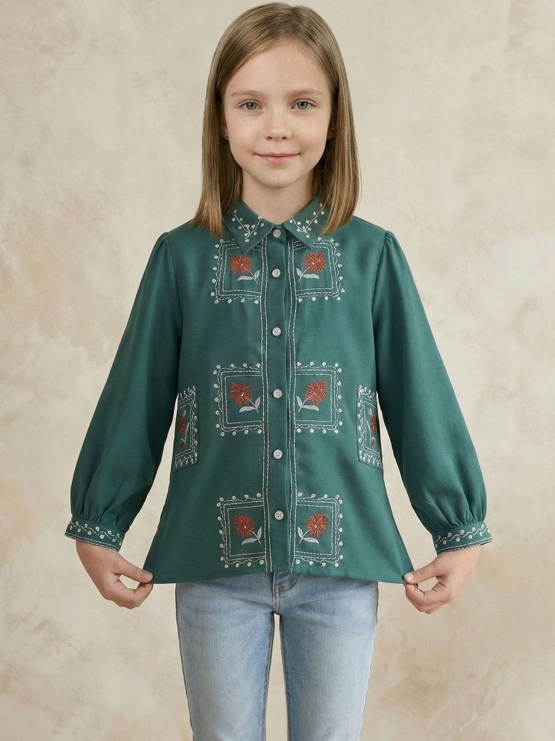 HERE&NOW Girls Green Cotton Tops-image-48
