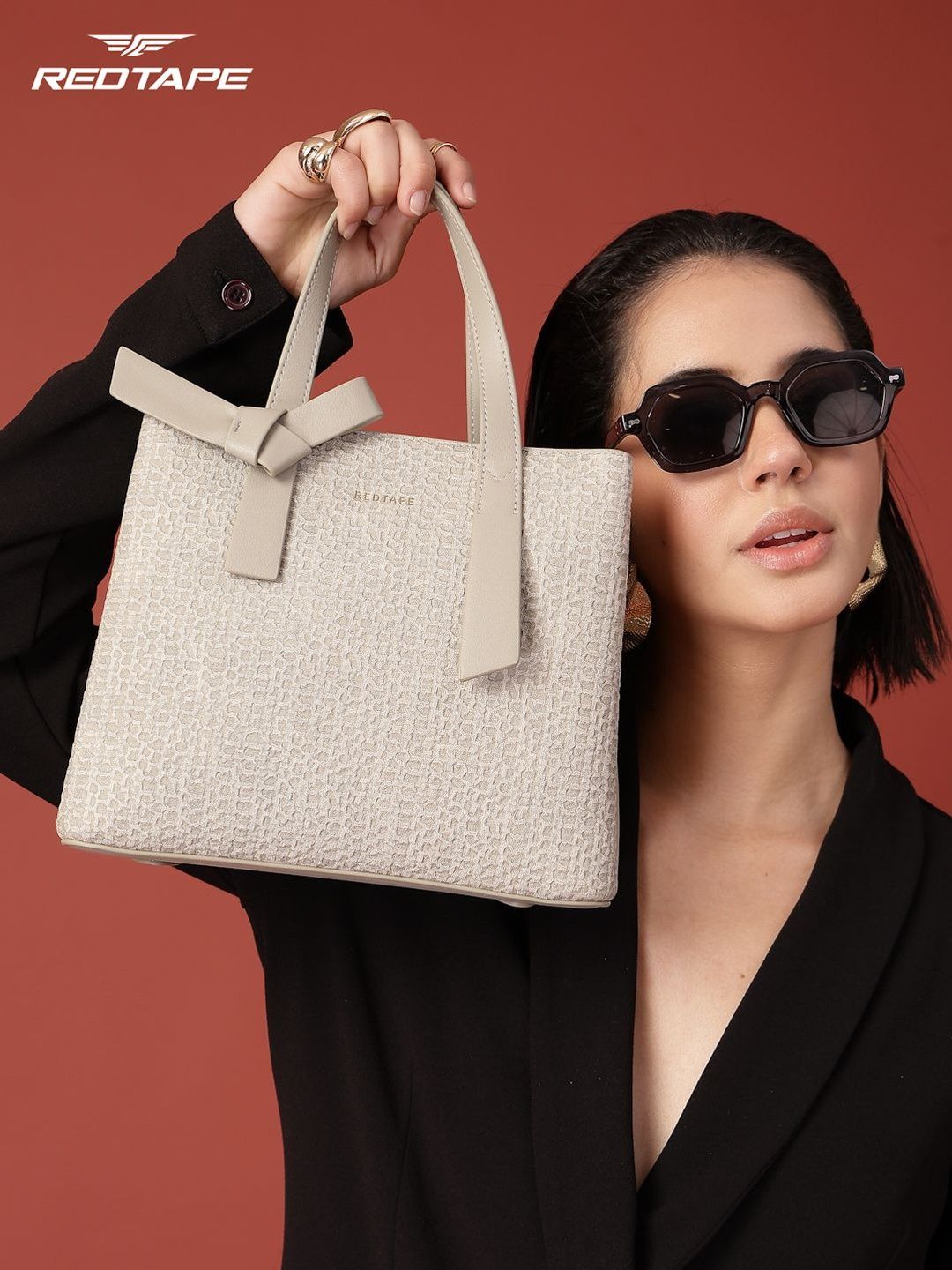 Red Tape Women Grey Self Design Casual Formal Handheld Bag-picture-14