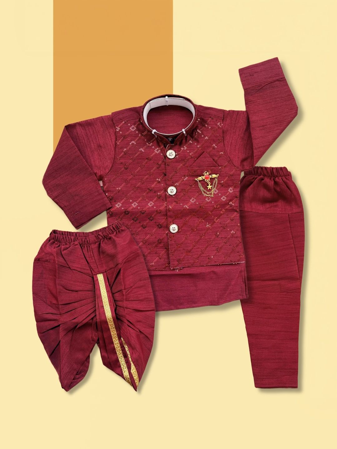 Qutie Ninja Boys Embroidered Mandarin Collar Sherwani-picture-46