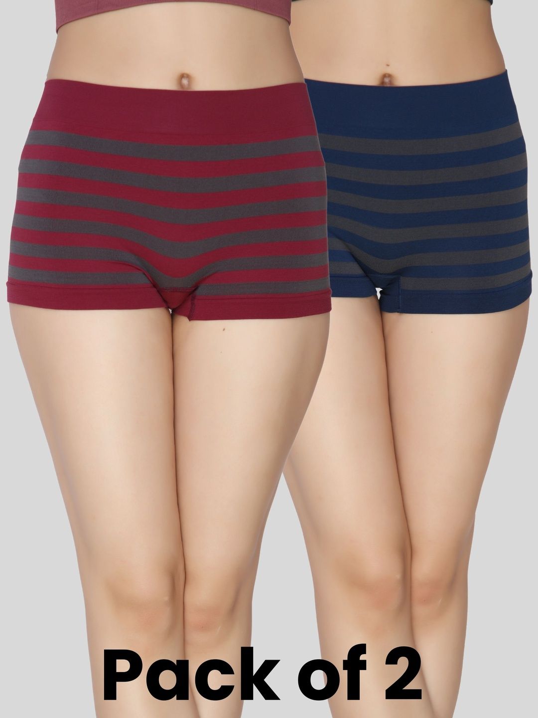 Glamoras Women Pack of 2 Striped Anti Microbial Seamless Boy Shorts-picture-58
