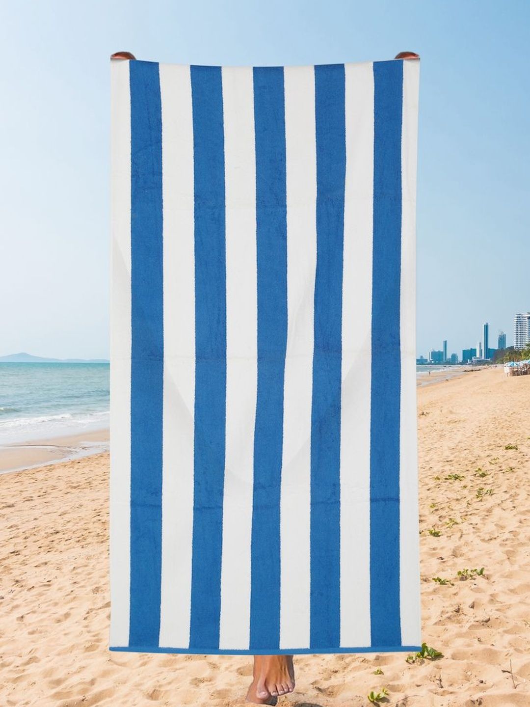 Creeva White Cotton Striped Beach Towels-picture-19