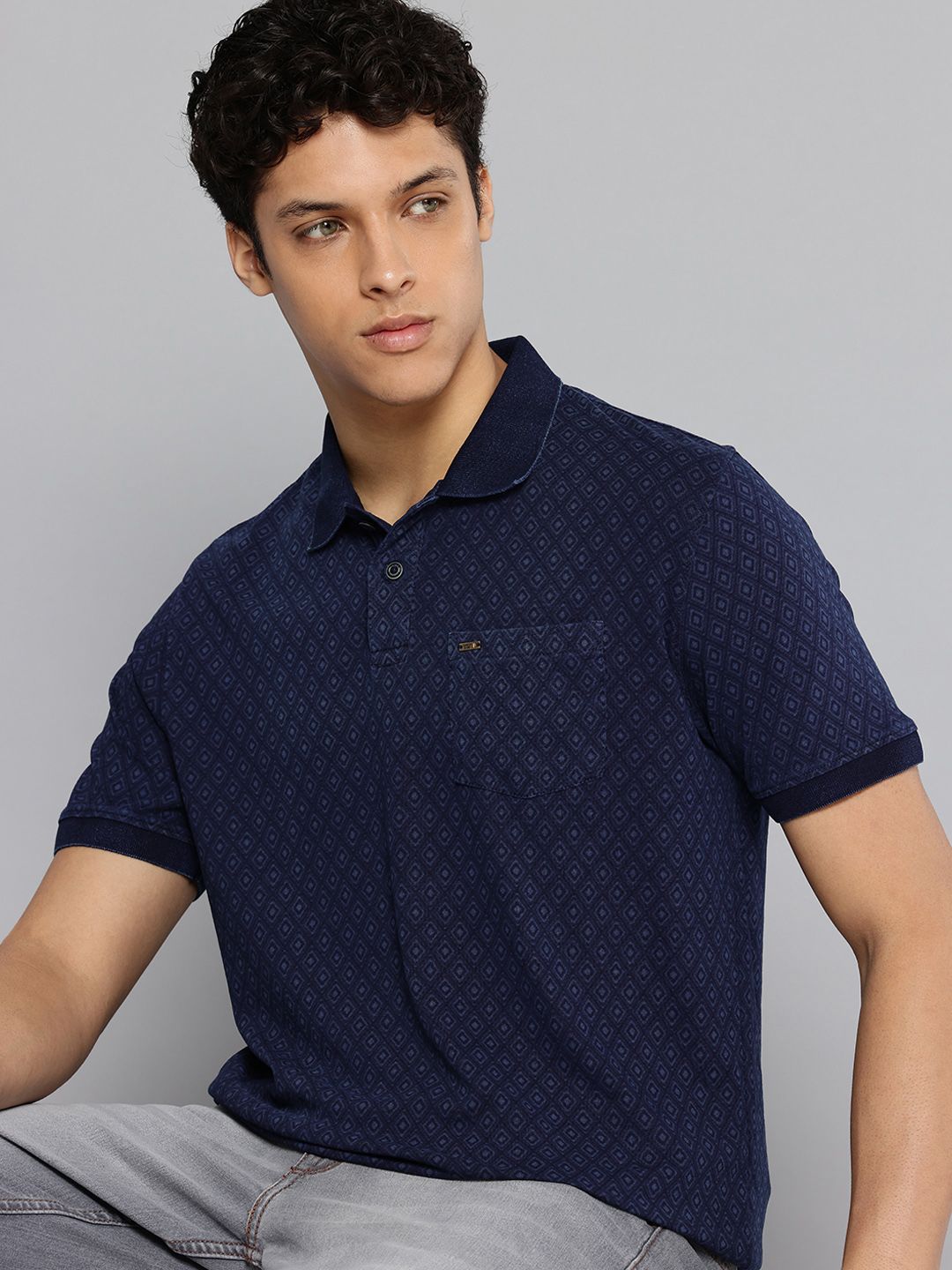 Indian Terrain Printed Polo Collar Pure Cotton T-shirt-image-4