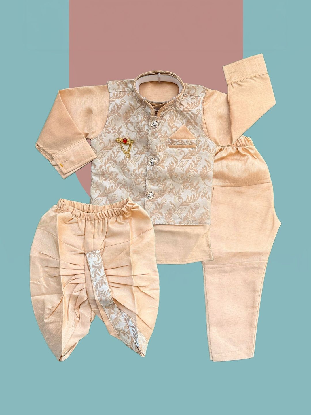 Qutie Ninja Boys Embroidered Mandarin Collar Sherwani-picture-41