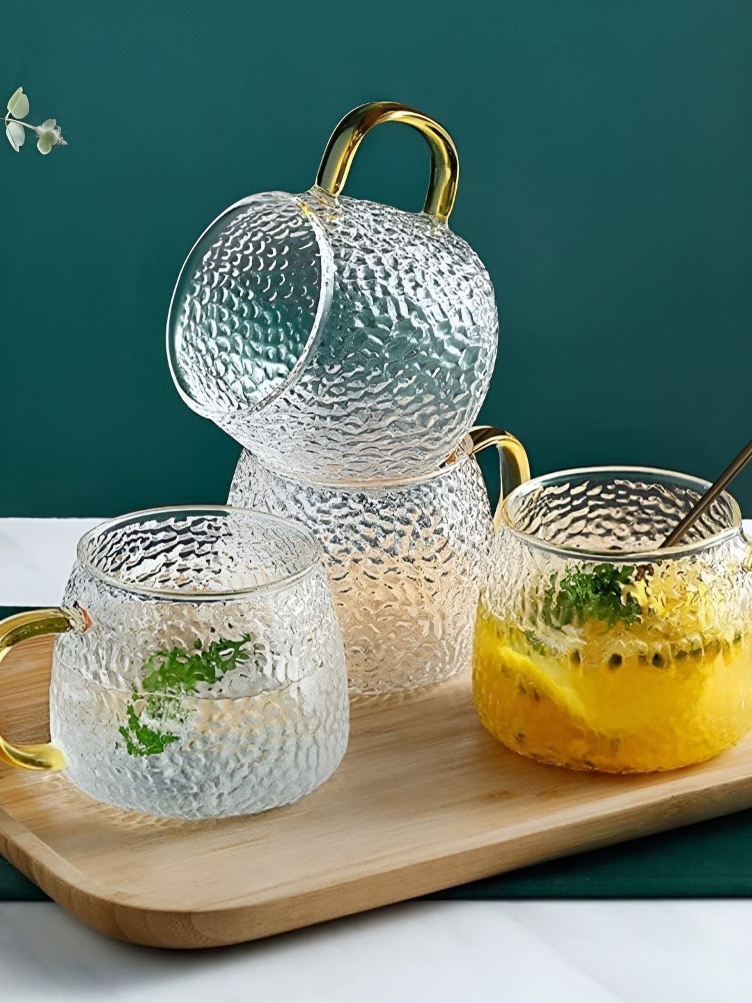 TIED RIBBONS Transparent Handcrafted Textured Glass Transparent Mugs Set of Cups and Mugs-picture-30