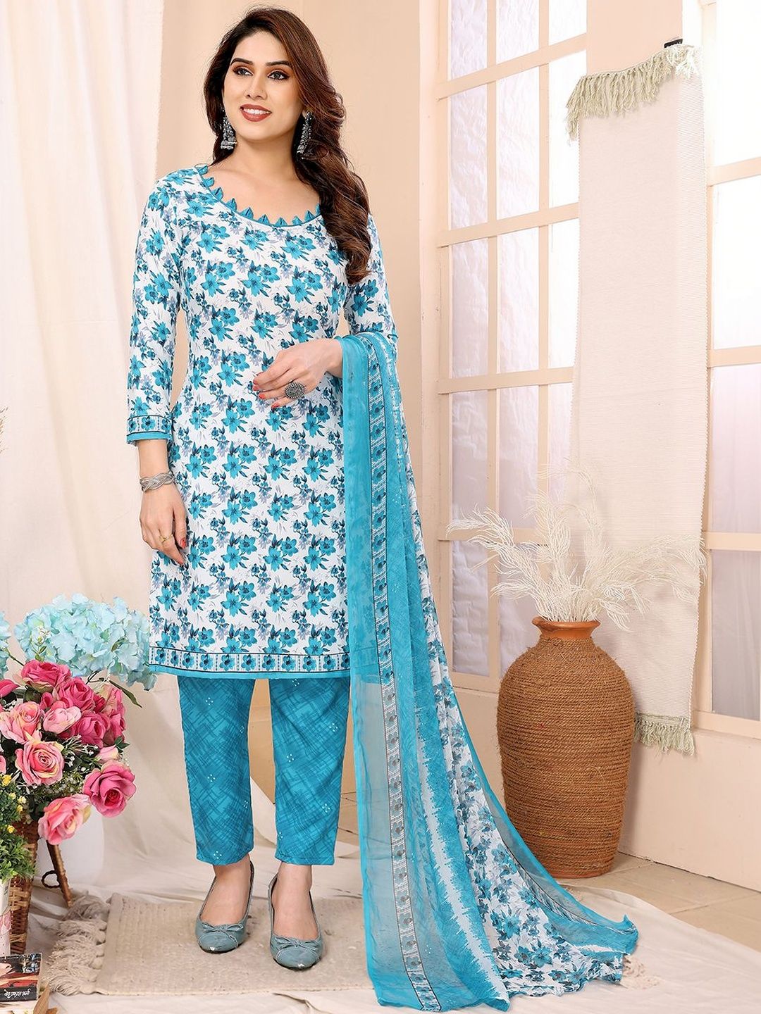 ANAND SAREES Floral Printed Pure Cotton Unstitched Dress Material-picture-17