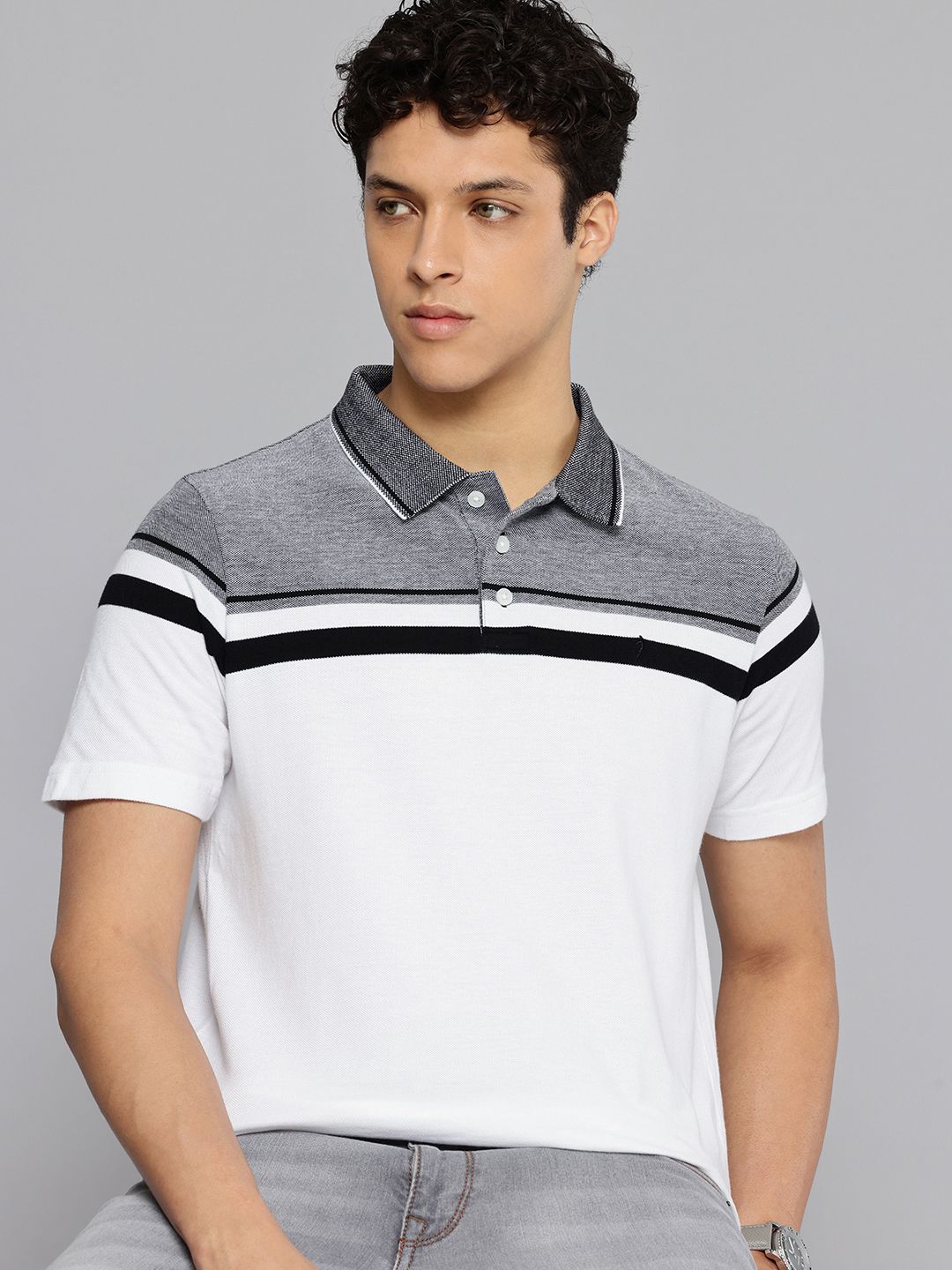 Indian Terrain Striped Polo Collar Pure Cotton T-shirt-picture-46