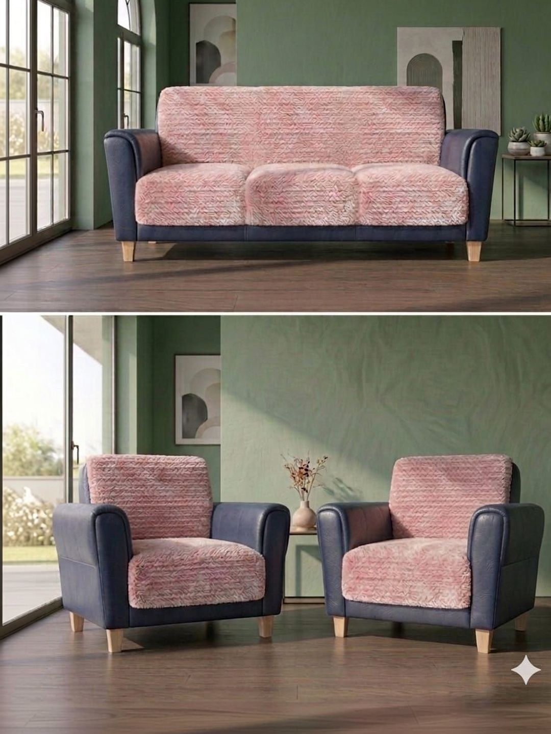 RAINBOW FURNISHINGS Pink Striped Polyester Blend Sofa Cover Without Arms-image-43