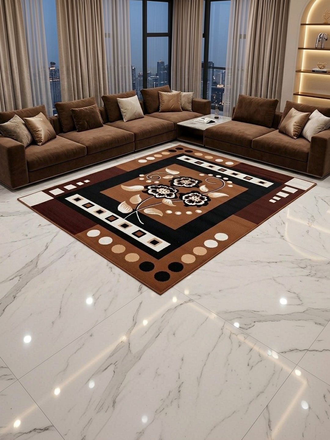 KAYNAT CARPET Gold-Toned Floral Anti-Skid Polypropylene Carpet-image-36