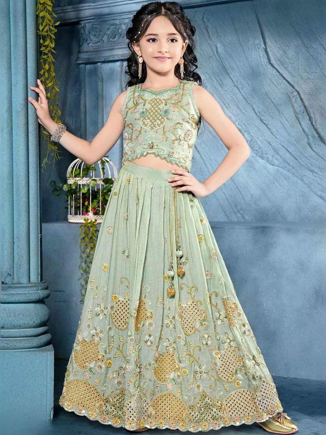 Lagorii Girls Embroidered Ready to Wear Lehenga & Blouse With Dupatta-picture-12