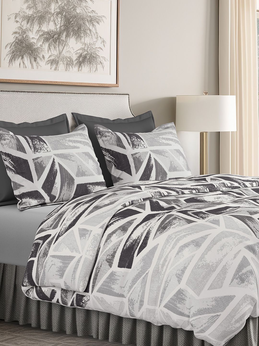 SANSAAR A DDECOR BRAND LIVE CONSCIOUSLY Black Self Design Cotton 3 Piece Double King Superfine Bedding Set-image-37