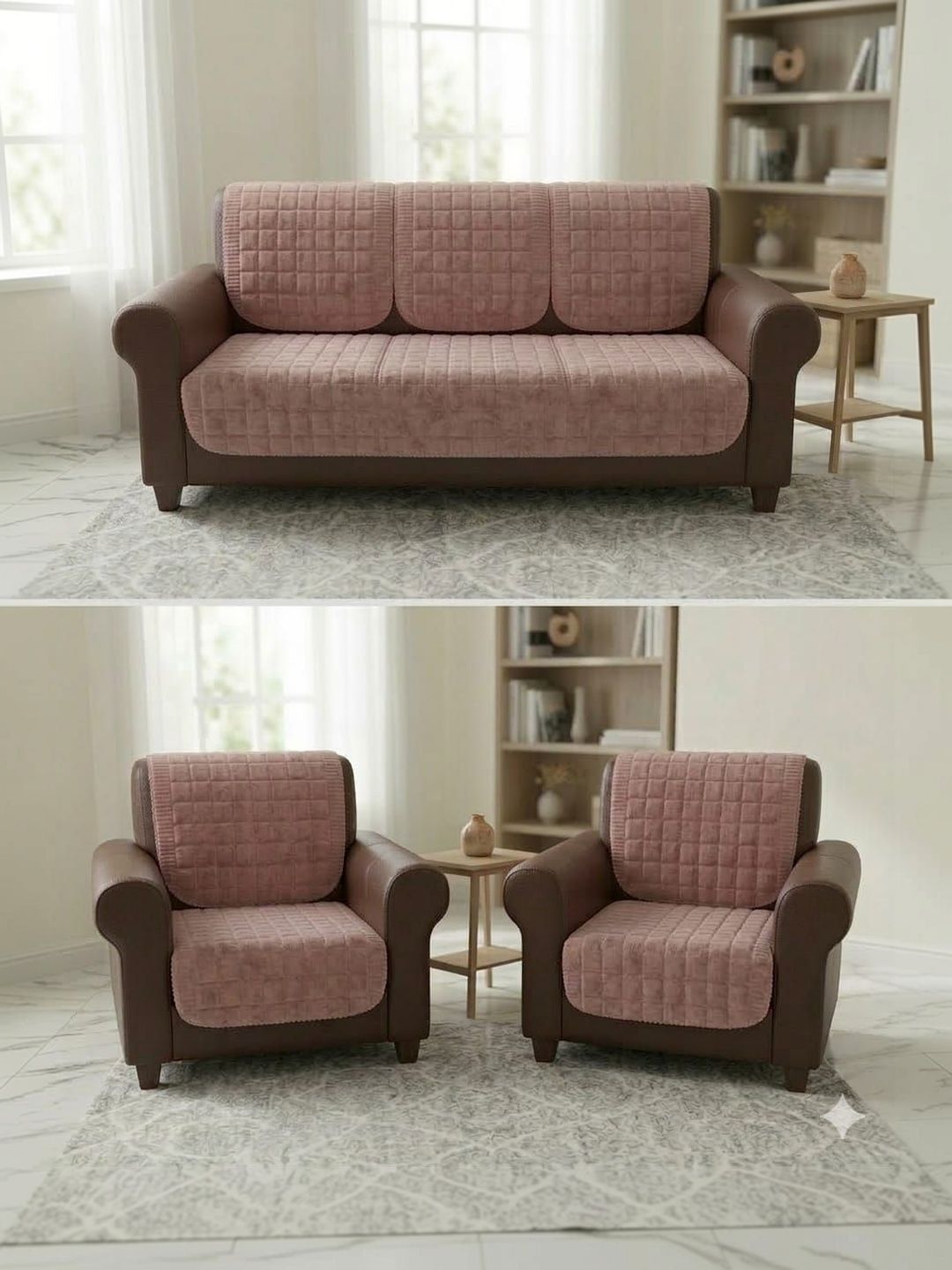 RAINBOW FURNISHINGS Pink Checked Polyester Blend Sofa Cover Without Arms-image-13