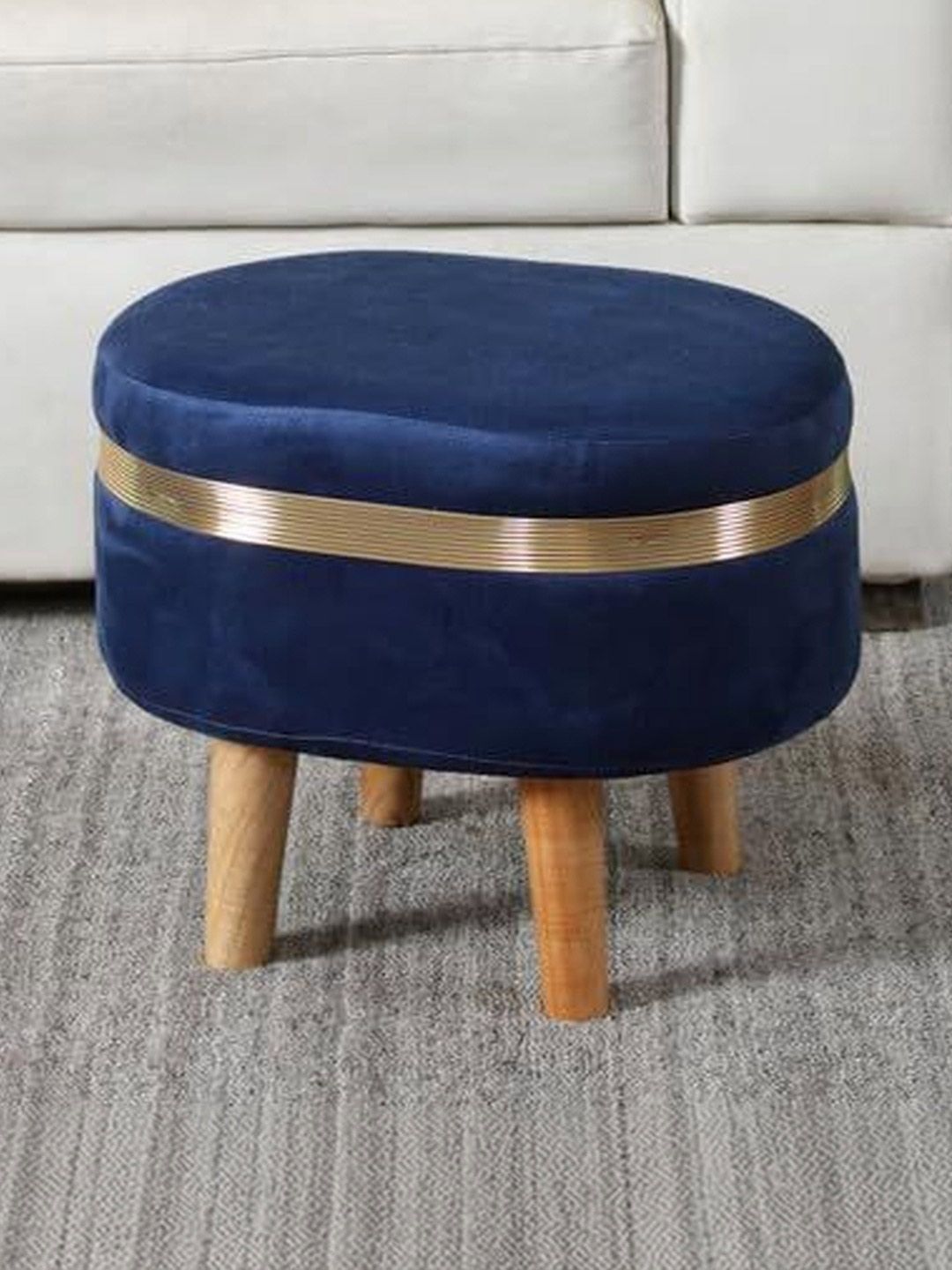 Shadowkart Blue Round Wood Ottomans-picture-21