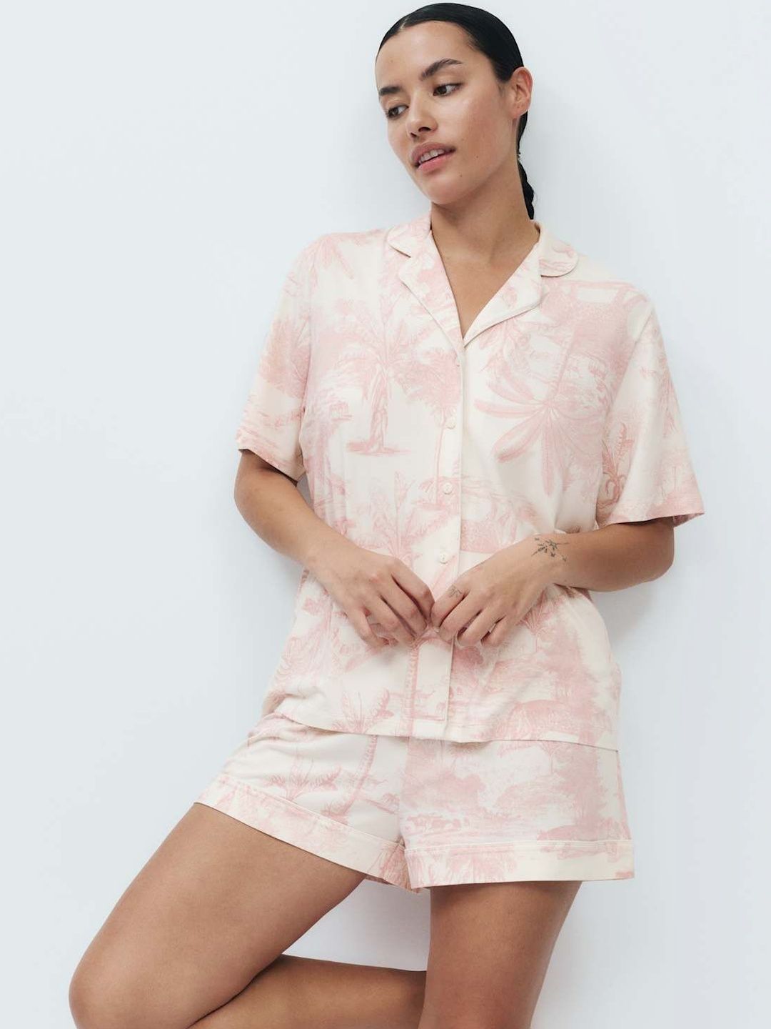 Marks & Spencer Women Soft Touch Printed Revere Shortie Set-picture-18