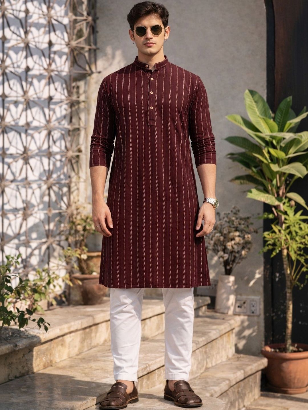 Anouk Men Embroidered Cherry Red Kurta-picture-31