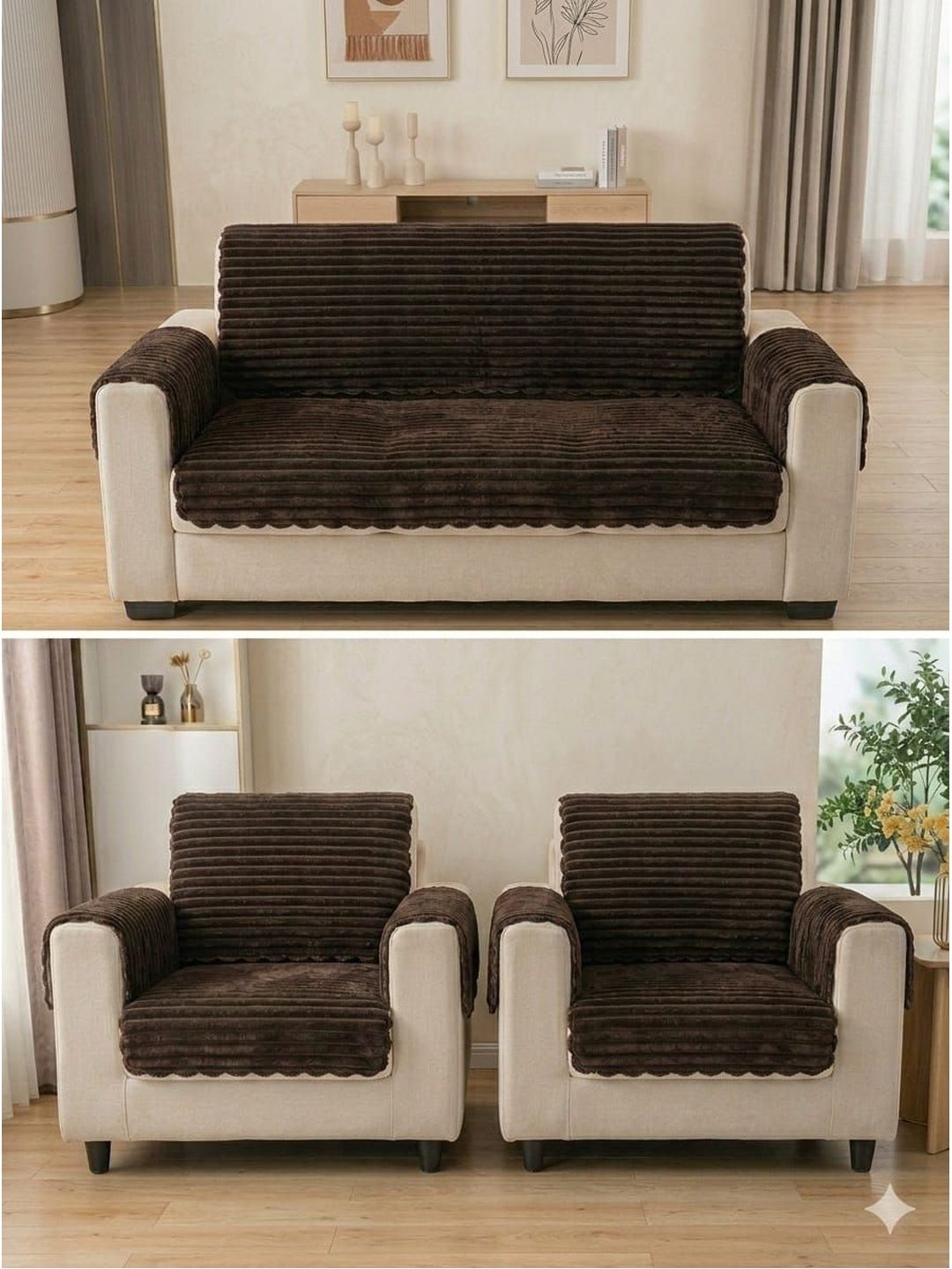RAINBOW FURNISHINGS Coffee Brown Striped Polyester Blend Sofa Cover Without Arms-picture-11