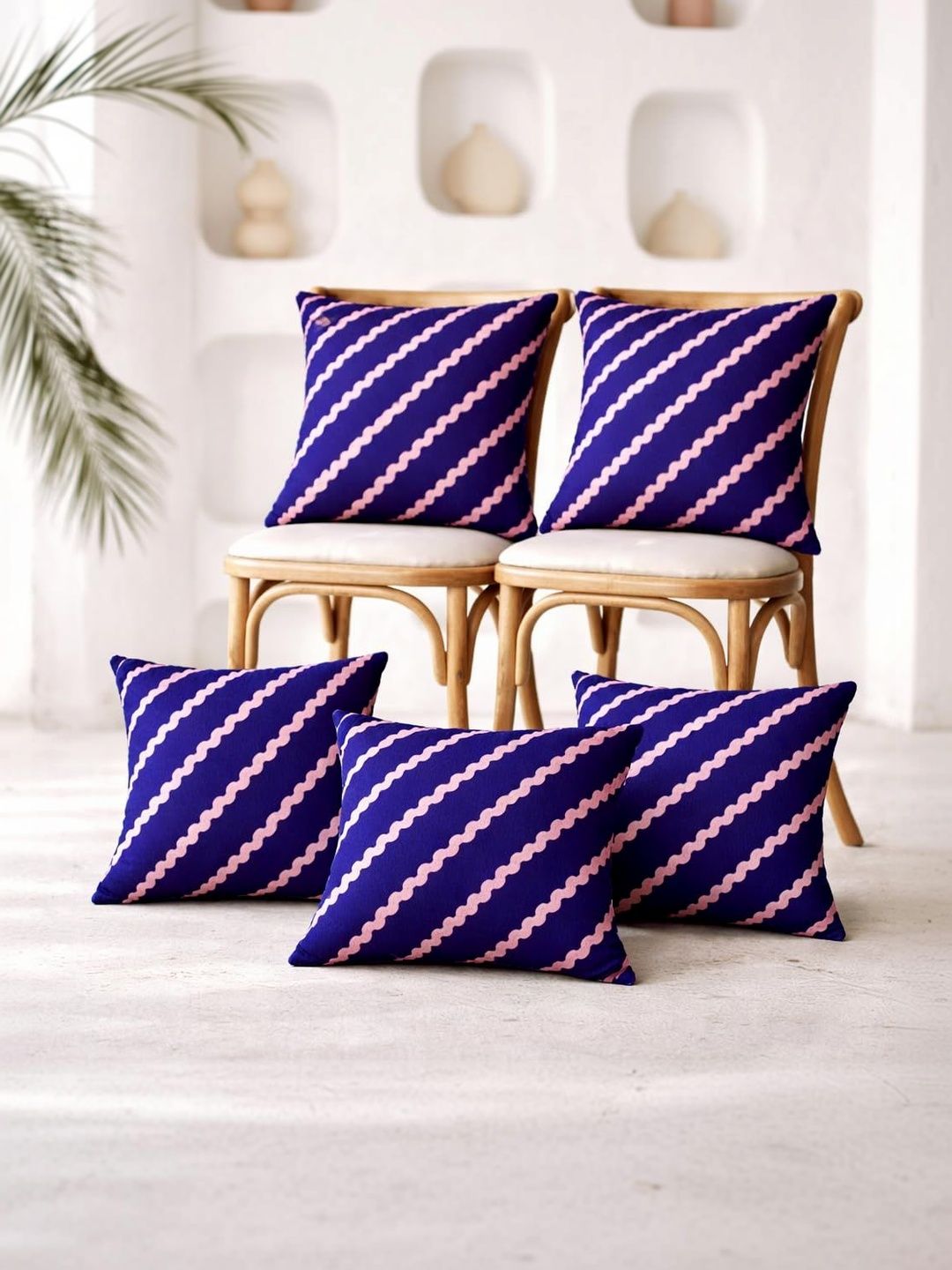 ZENSHA DECOR Blue Set of 5 Geometric Square Cushion Covers-picture-16