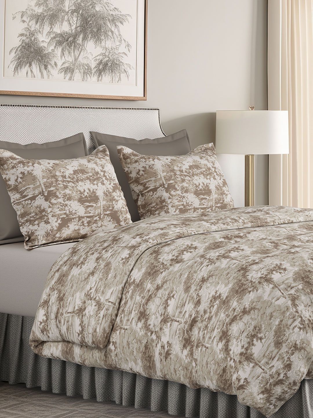 SANSAAR A DDECOR BRAND LIVE CONSCIOUSLY Beige Self Design Cotton 3 Piece Double King Superfine Bedding Set-image-36