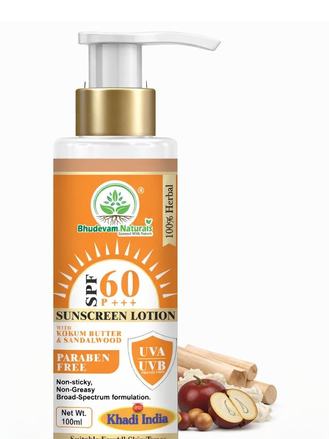 Bhudevam Naturals Non Sticky & Non Greasy SPF 60 Sunscreen Lotion - 100ml-image-33