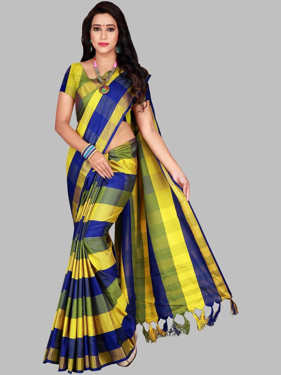 PRIYANSH CREATION Checked Silk Cotton Saree-picture-12