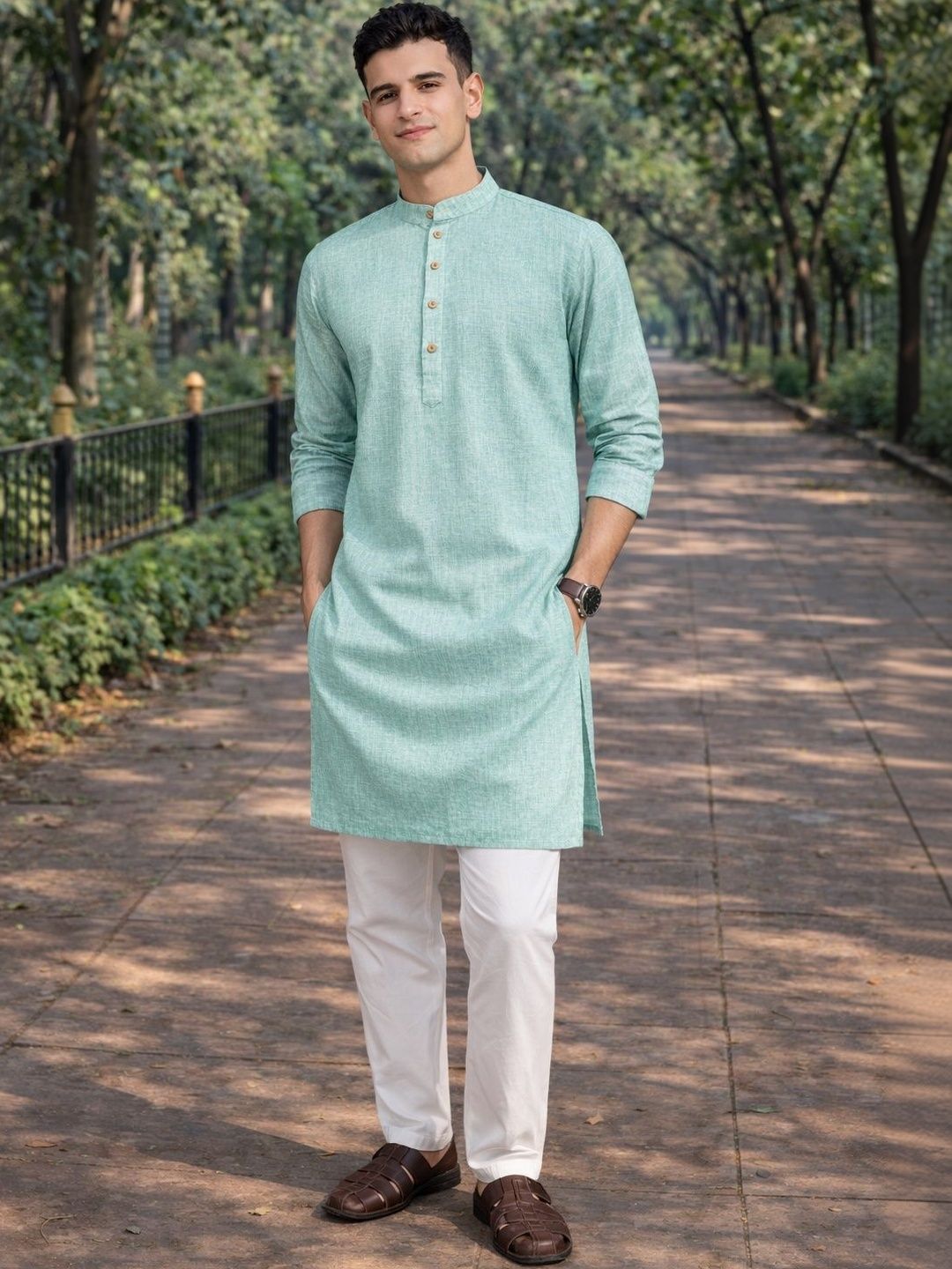 Anouk Men Mandarin Collar Straight Cotton Kurta-picture-33