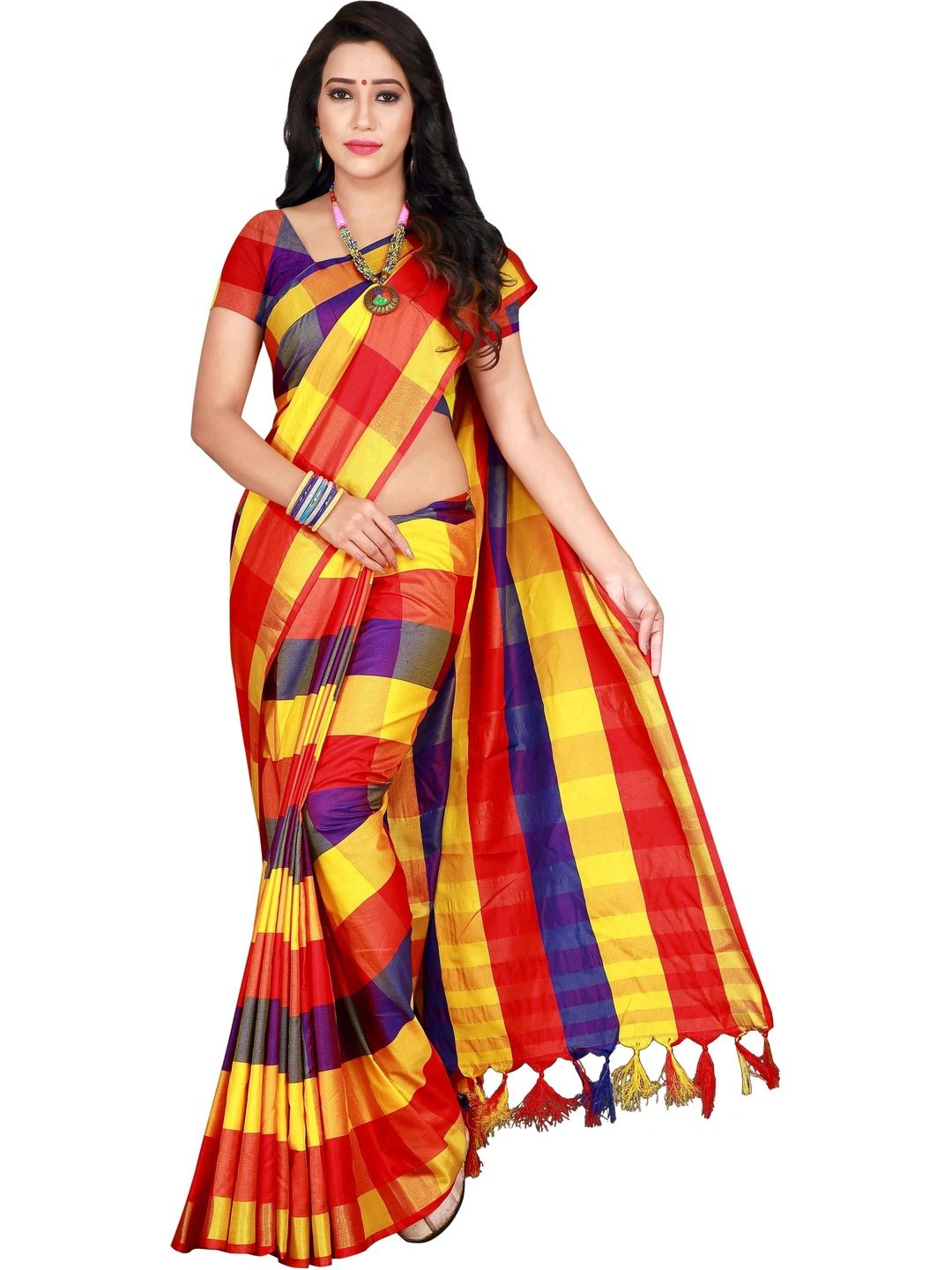 PRIYANSH CREATION Checked Silk Cotton Saree-picture-36