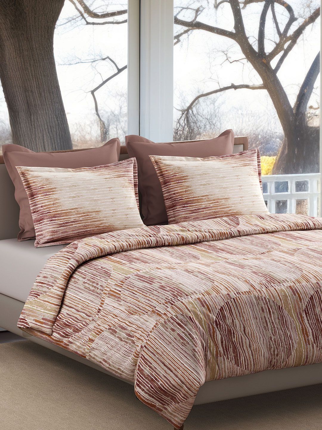 SANSAAR A DDECOR BRAND LIVE CONSCIOUSLY Pink Self Design Cotton 3 Piece Double King Superfine Bedding Set-image-18