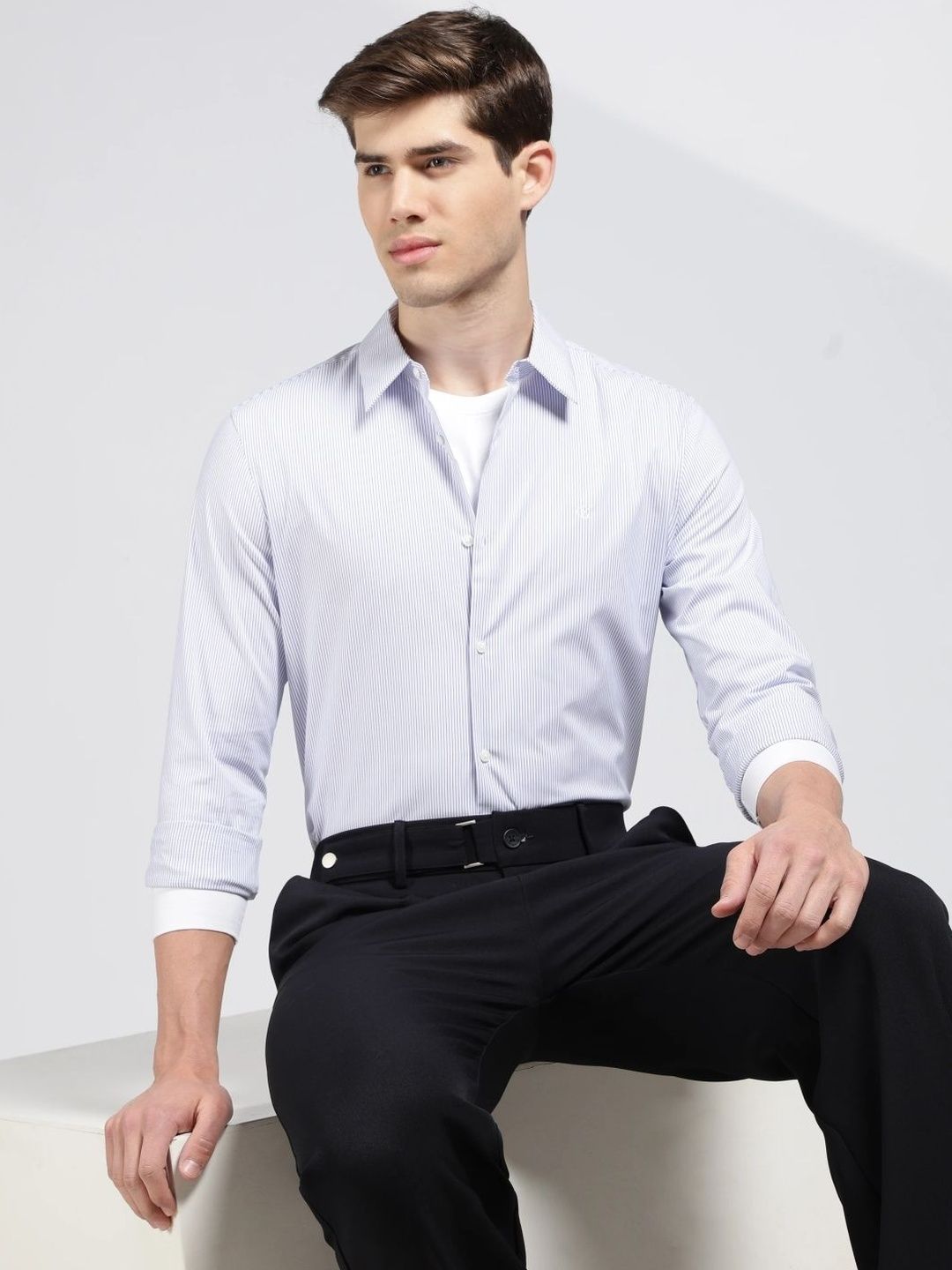 Calvin Klein Jeans Men Slim Fit Pinstripes Striped Formal Shirt-picture-50