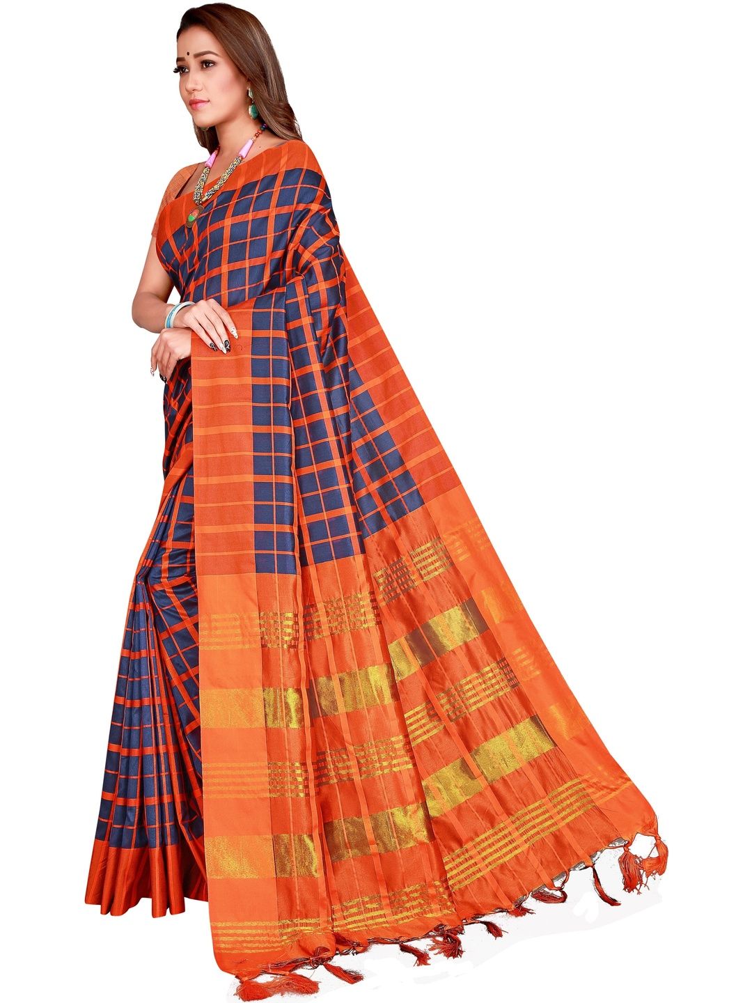 PRIYANSH CREATION Checked Silk Cotton Saree-picture-22