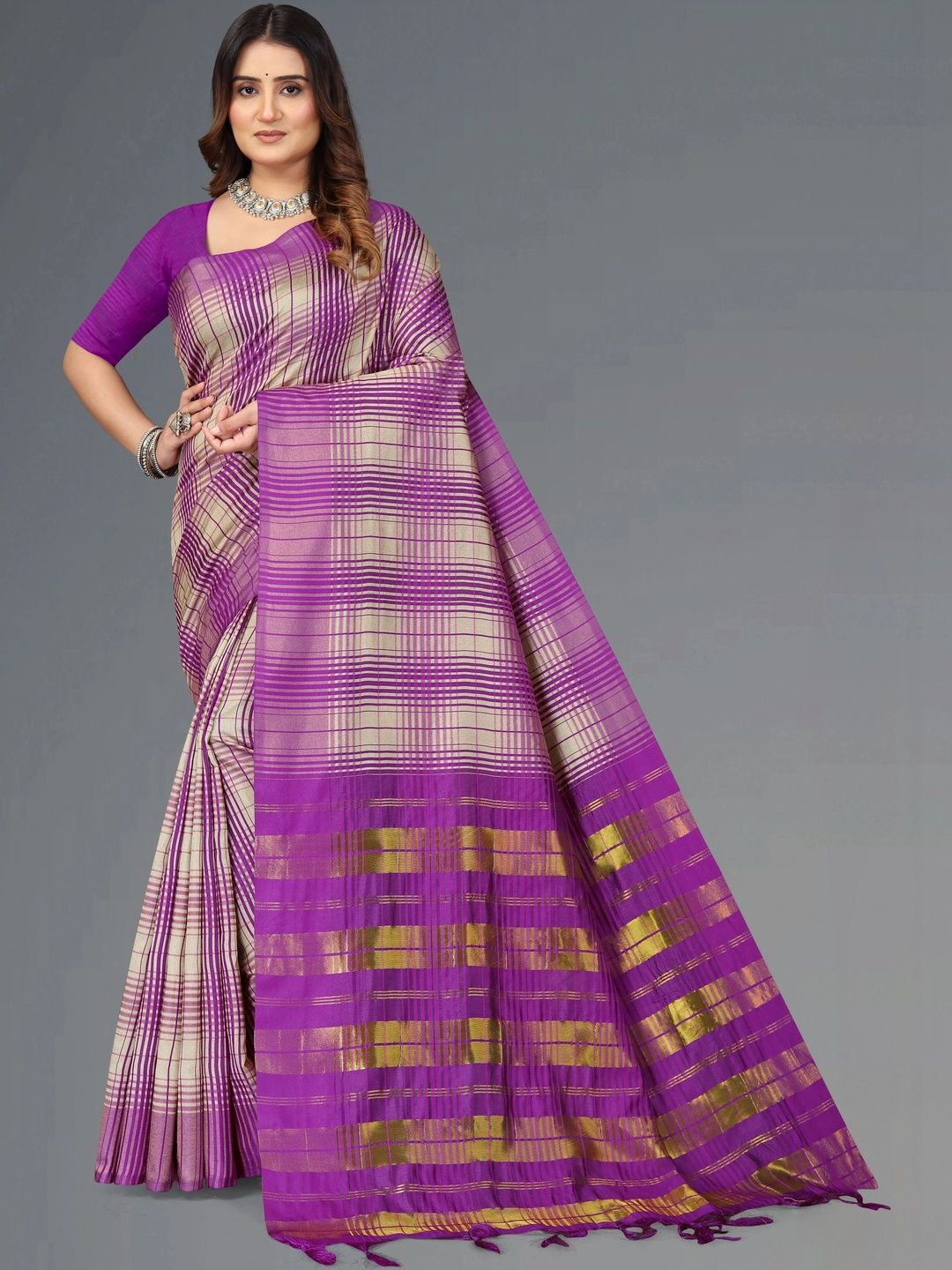 PRIYANSH CREATION Checked Silk Cotton Saree-picture-30