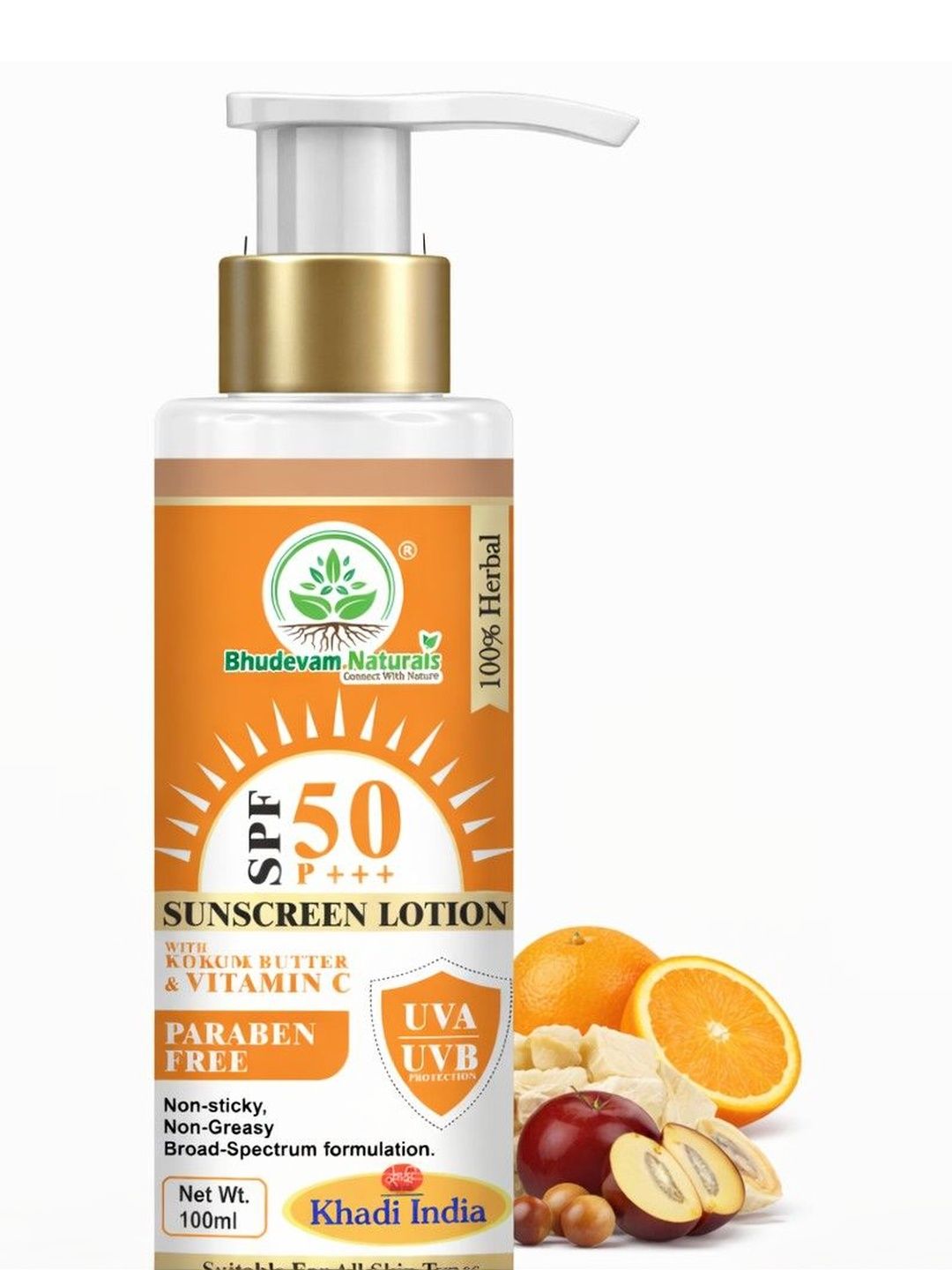 Bhudevam Naturals Non Sticky & Non Greasy SPF 50 Sunscreen Lotion - 100ml-image-33