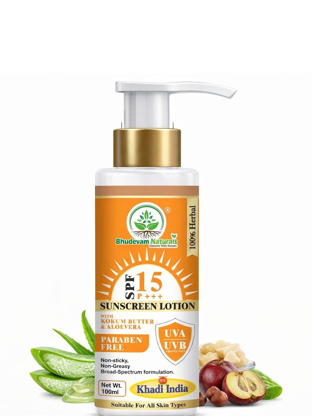 Bhudevam Naturals Non Sticky & Non Greasy SPF 15 Sunscreen Lotion - 100ml-image-36