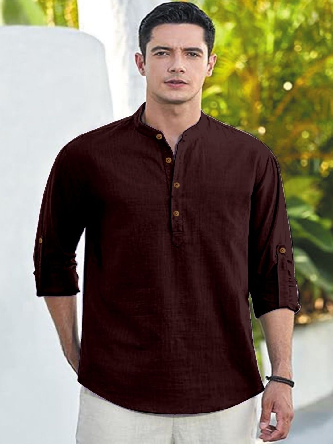 CLOTHING VEDA Mandarin Collar Roll-Up Sleeves Kurta-picture-54
