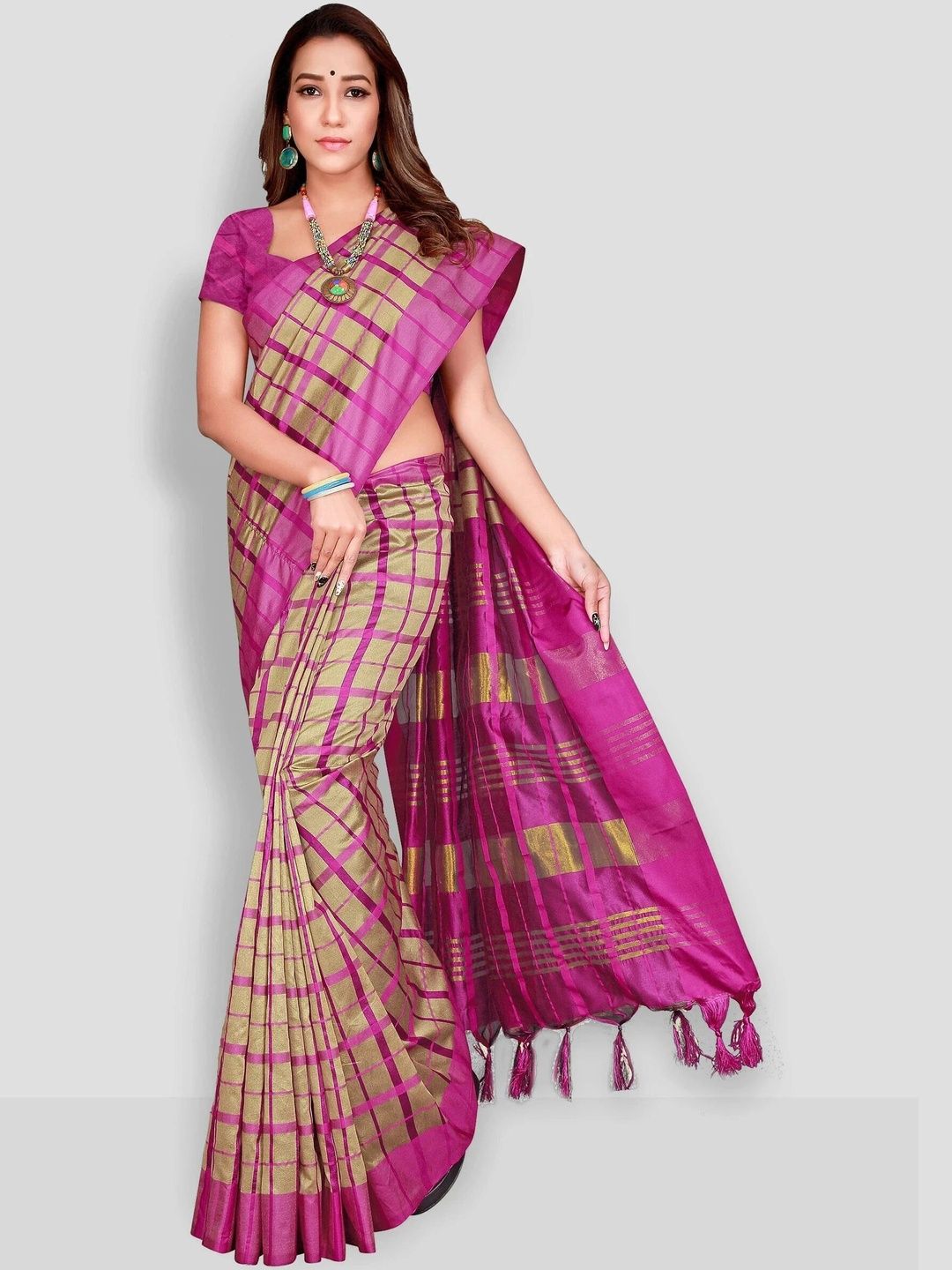 PRIYANSH CREATION Checked Silk Cotton Saree-picture-35
